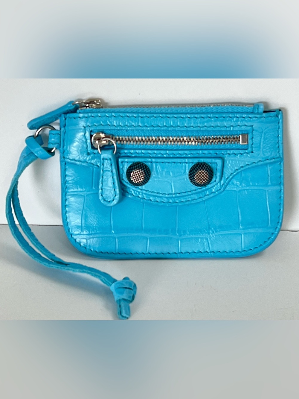 Balenciaga Le Cagole Blue Leather Gunmetal Giant Hardware Coin Pouch
